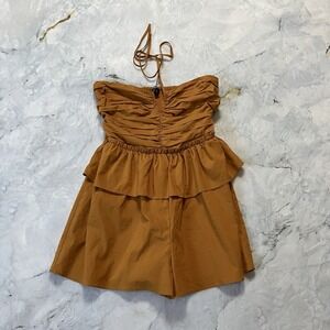 Express Romper Womens Size M‎ Casual Halter Tiered Pleated Poplin Smocked Back